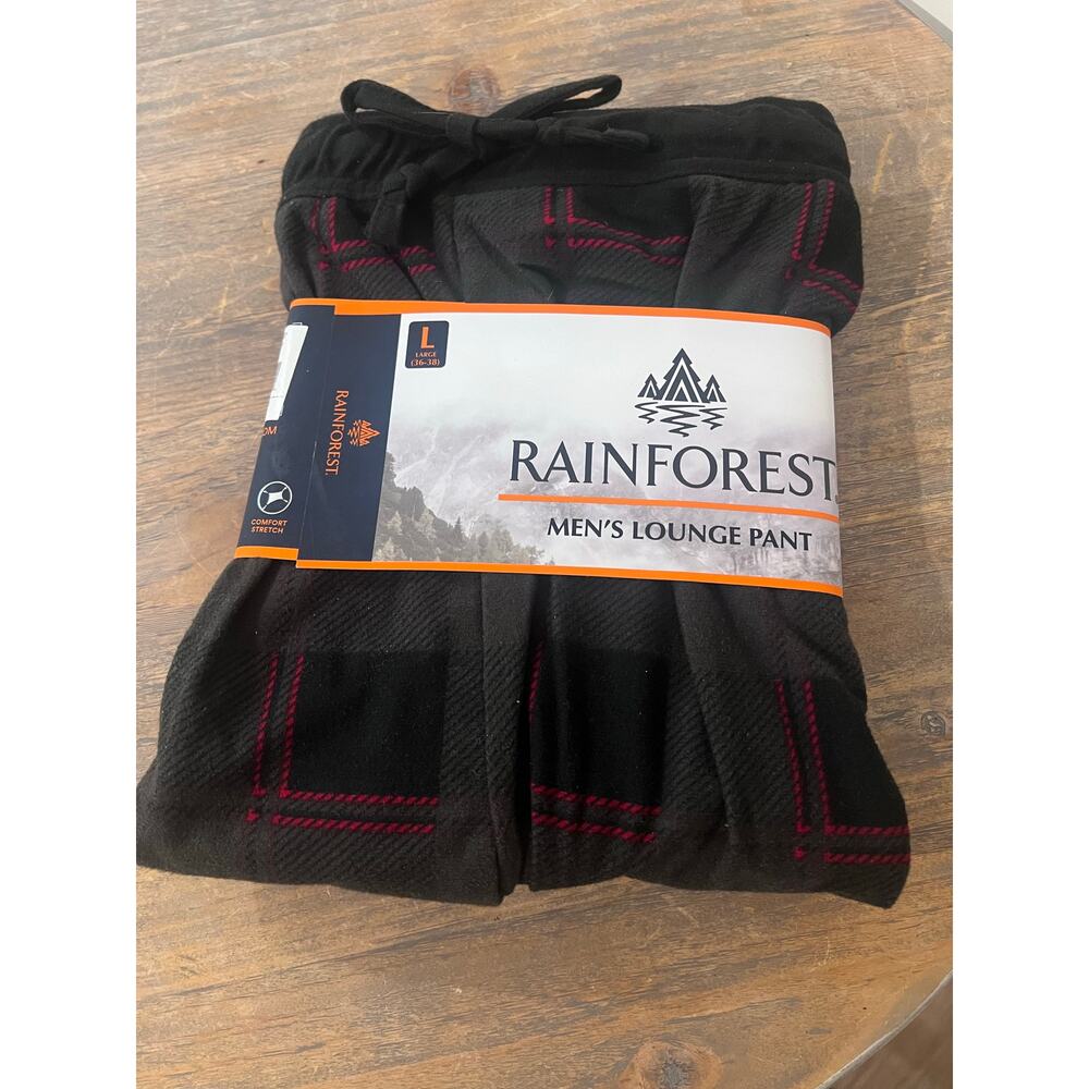 Rainforest Pajama Pant Plaid Elastic Waist Drawstring L Grey Plaid